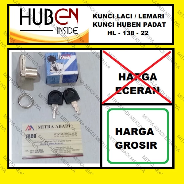 Kunci Laci Kunci Lemari Kerangka Padat HUBEN HL-138-22 GROSIR Fitting dan Hardware Perabotan