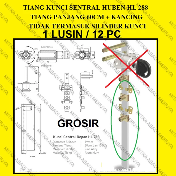 GROSIR TIANG Kunci Sentral Depan Central Lock HL 288 HUBEN (60cm) Fitting dan Hardware Perabotan