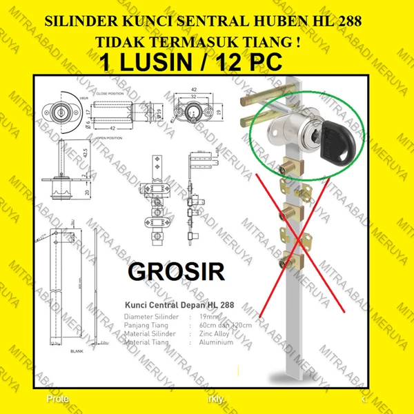 GROSIR Kunci Sentral Depan Central Lock HL 288 HUBEN (Silinder) Fitting dan Hardware Perabotan