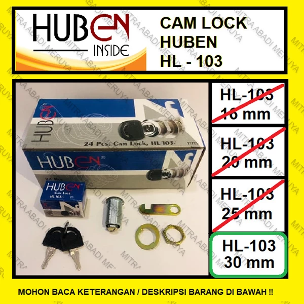 Kunci Loker Kait Camlock 30 mm Kunci Lemari Huben HL 103-30 Fitting dan Hardware Perabotan