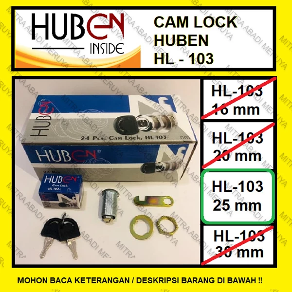 Kunci Loker Kait Camlock 25 mm Kunci Lemari Huben HL 103-25 Fitting dan Hardware Perabotan