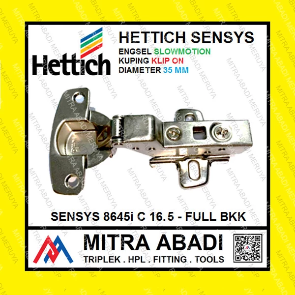 Engsel Hettich Sensys CR. 16.5 Full Bkk Pintu Lemari Sendok Soft Close Fitting dan Hadrware Perabotan