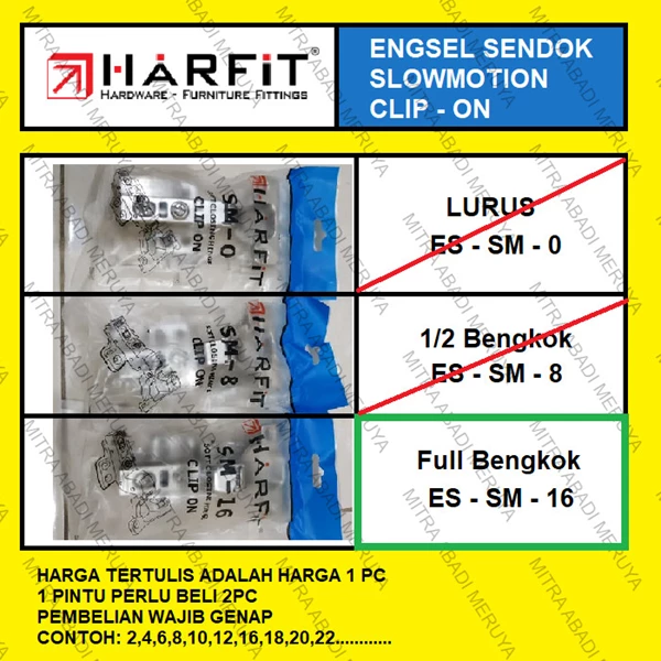 Engsel Sendok HARFIT ES-SM-16 Full Bengkok Engsel Slowmotion Fitting dan Hardware Perabotan