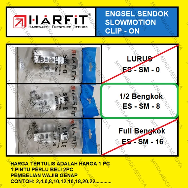Engsel Sendok HARFIT ES-SM-8 1/2 Bengkok Engsel Slowmotion Fitting dan Hardware Perabotan