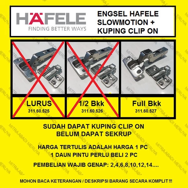Engsel Sendok HAFELE Metalla SM 527 Full Bkk Softclose Fitting dan Hardware Perabotan