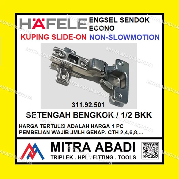 Engsel Sendok HAFELE Metalla Econo 501 1/2 Bkk Slide On Fitting dan Hardware Perabotan