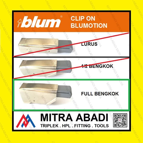 BLUMOTION soft close Engsel Blum Clip On - Full Bengkok Fitting dan Hardware Perabotan