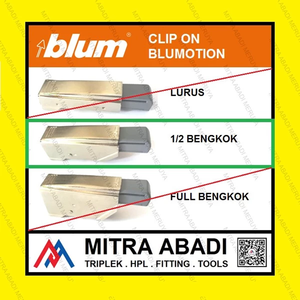 BLUMOTION soft close Engsel Blum Clip On - 1/2 Bengkok Fitting dan Hardware Perabotan