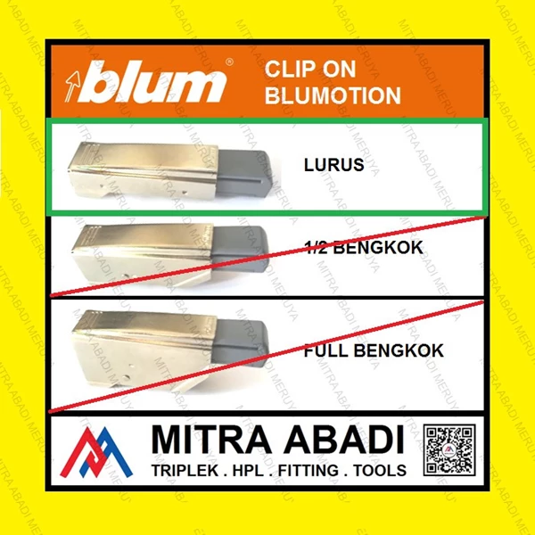 BLUMOTION soft close Engsel Blum Clip On - Lurus Fitting dan Hardware Perabotan