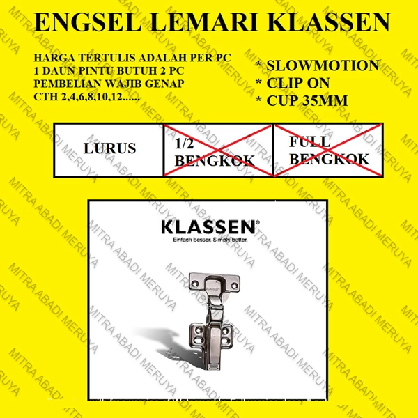 Engsel Lemari KLASSEN 3339 - Lurus Fitting dan Hardware Perabotan