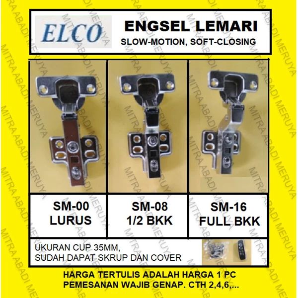 Engsel Lemari Engsel Sendok Slowmotion Engsel ELCO SM 00/08/16 Fitting dan Hardware Perabotan