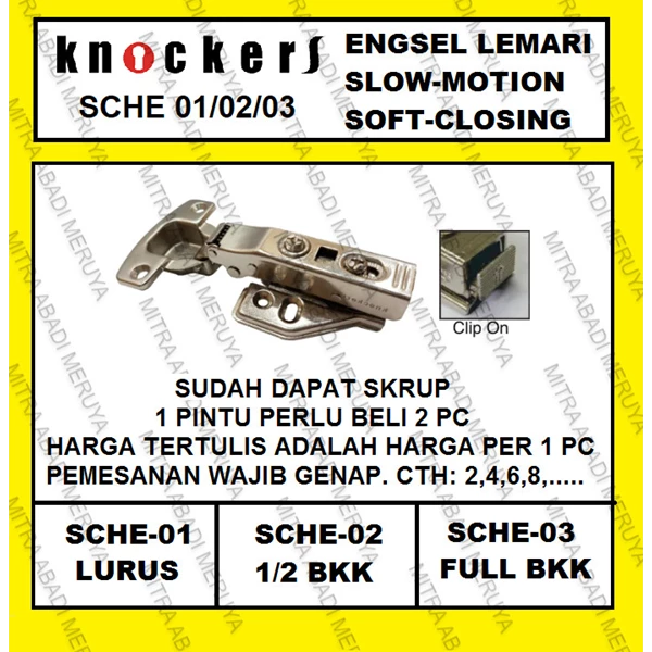 Engsel Lemari Engsel Sendok Slowmotion KNOCKERS SCHE 01/02/03 Fitting dan Hardware Perabotan