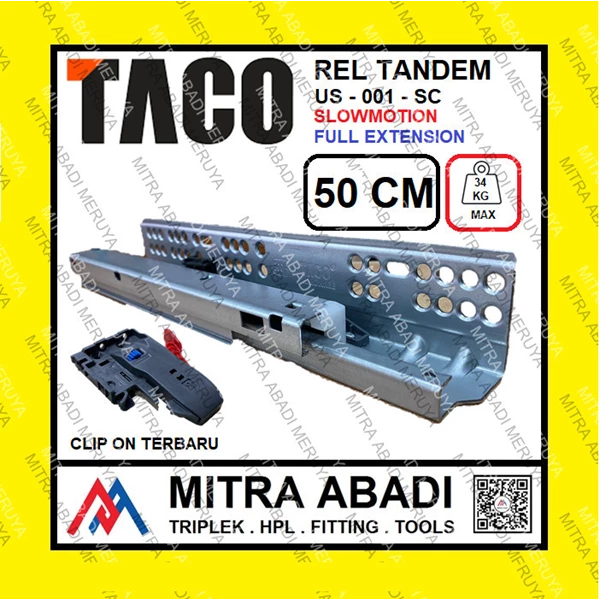 Rel Laci Tandem TACO 50 cm Soft Close Slowmotion Full Double Extension Fitting dan Hardware Perabotan