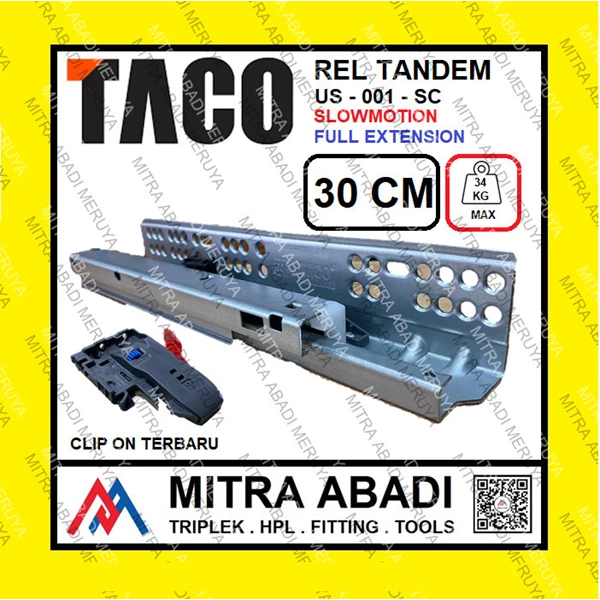 Rel Laci Tandem TACO 30 cm Soft Close Slowmotion Full Double Extension Fitting dan Hardware Perabotan