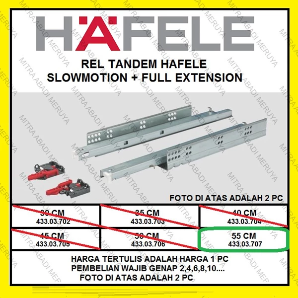 Rel Laci Hafele Rel Tandem Hafele 55cm Full Ext. Slowmotion Drawer Fitting dan Hardware perabotan