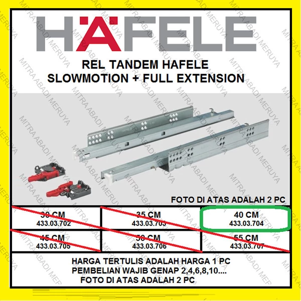 Rel Laci Hafele Rel Tandem Hafele 40cm Full Ext. Slowmotion Drawer Fitting dan Hardware Perabotan