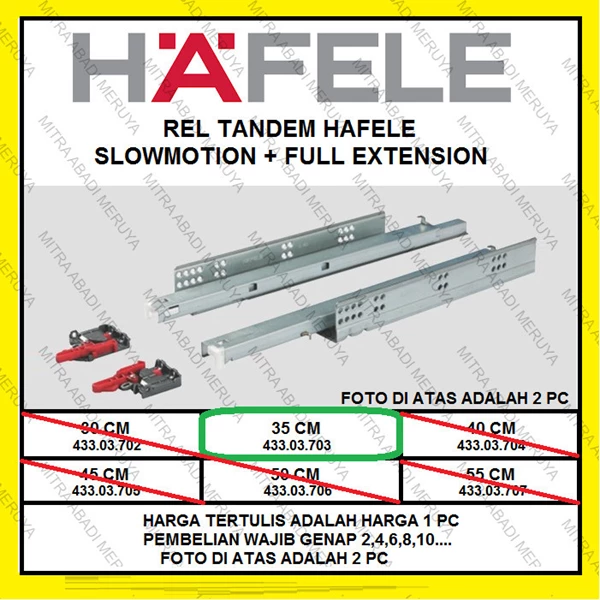 Rel Laci Hafele Rel Tandem Hafele 35cm Full Ext. Slowmotion Drawer Fitting dan Hardware Perabotan