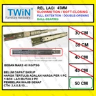 Rel Laci Slowmotion Twin 45mm - 50cm Rel Laci Dobel Full Extension Fitting dan Hardware Perabotan 1