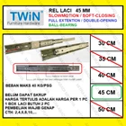 Rel Laci Slowmotion Twin 45mm - 45cm Rel Laci Dobel Full Extension Fitting dan Hardware Perabotan 1