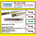 Rel Laci Slowmotion Twin 45mm - 40cm Rel Laci Dobel Full Extension Fitting dan Hardware Perabotan 1