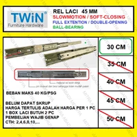 Rel Laci Slowmotion Twin 45mm - 30cm Rel Laci Dobel Full Extension Fitting dan Hardware Perabotan