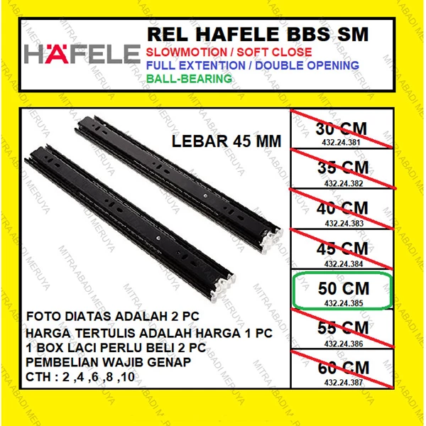 Rel Laci HAFELE Slowmotion 50 cm Full Extension Ball Bearing Slide Fitting dan Hardware Perabotan