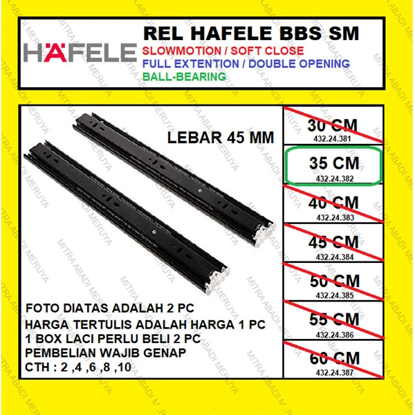 Rel Laci HAFELE Slowmotion 35 cm Full Extension Ball Bearing Slide Fitting dan Hardware Perabotan