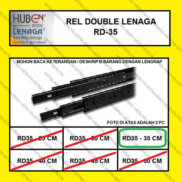 Rel Laci Double Track Full Extension LENAGA by HUBEN RD35 - 35 CM Fitting dan Hardware Perabotan