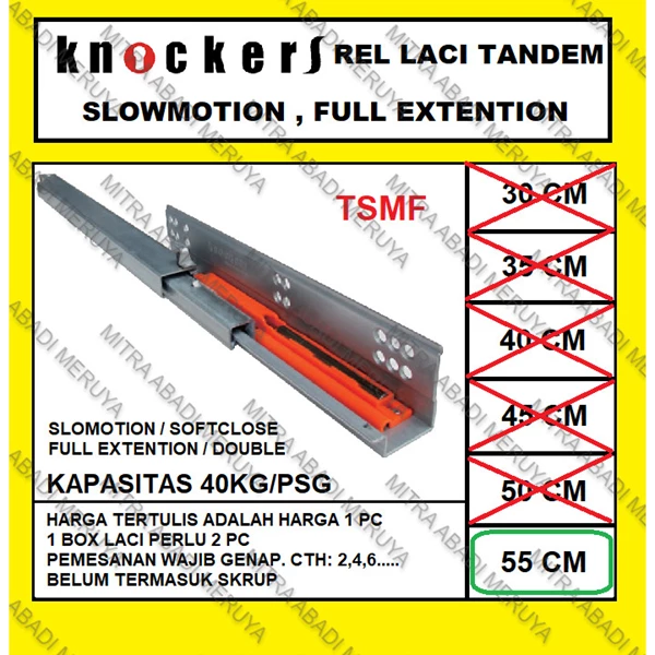 Rel Laci Tandem KNOCKERS TSMF 55 Rel Tandem Full Extension Fitting dan Hardware Perabotan