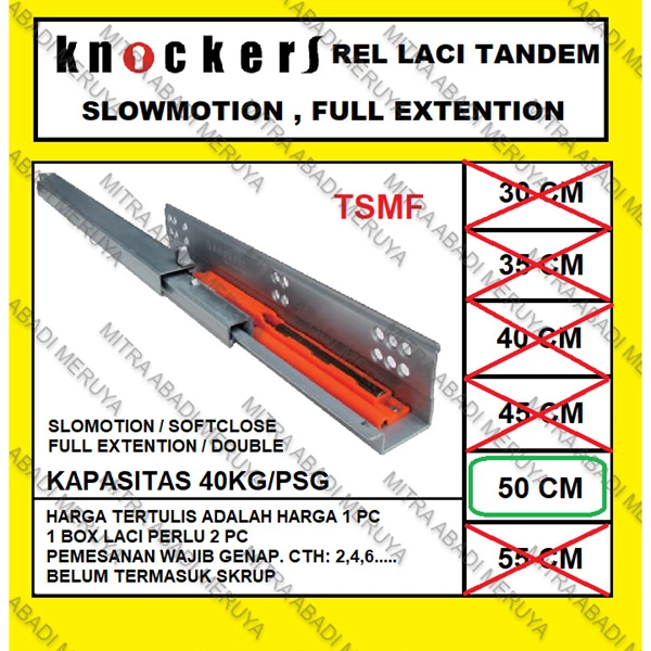 Rel Laci Tandem KNOCKERS TSMF 50 Rel Tandem Full Extension Fitting dan Hardware Perabotan