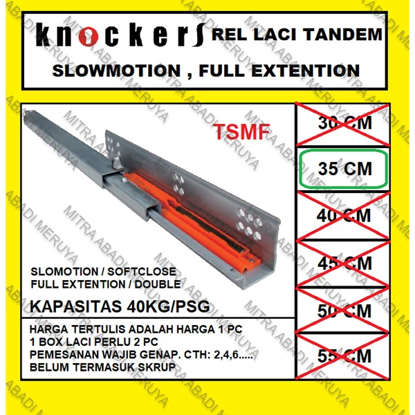 Rel Laci Tandem KNOCKERS TSMF 35 Rel Tandem Full Extension Fitting dan Hardware Perabotan