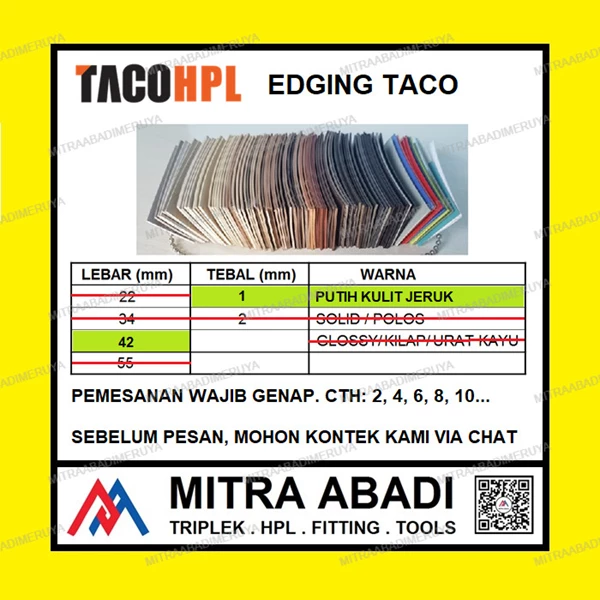Edging TACO HPL 42/1 mm Putih Kulit Jeruk Fitting dan Hardware Perabotan