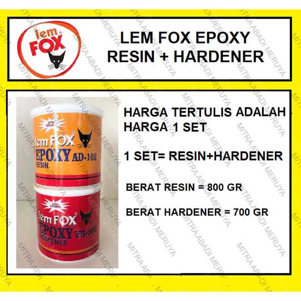 Lem Epoxy FOX Epoxy Resin Epoxy Hardener Komplit Fitting dan Hardware Perabotan