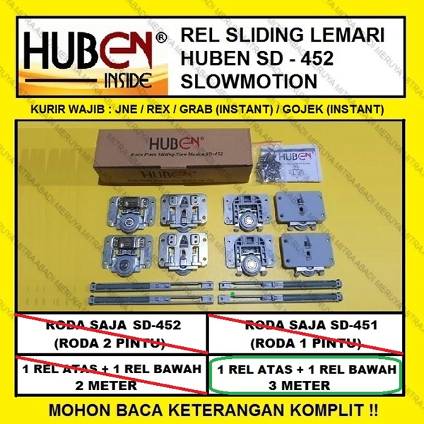 Rel Sliding Lemari HUBEN SD 451 SD 452 (REL ATAS + REL BAWAH) 3 METER Fitting dan Hardware Perabotan