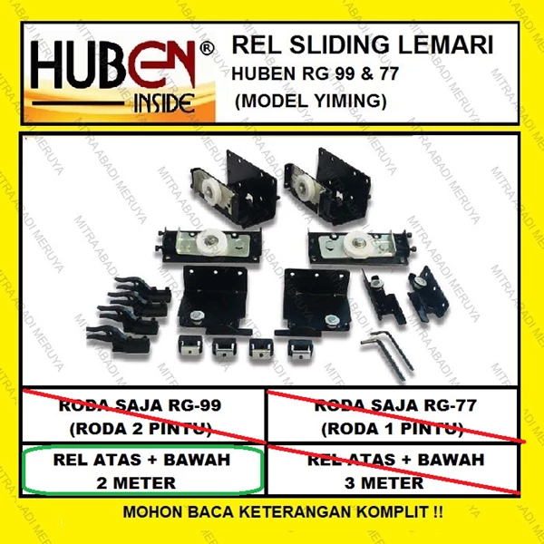Huben RG99 RG77 Rel 2 Meter (Atas + Bawah) Rel Sliding Rel Yiming Fitting dan Hardware Perabotan
